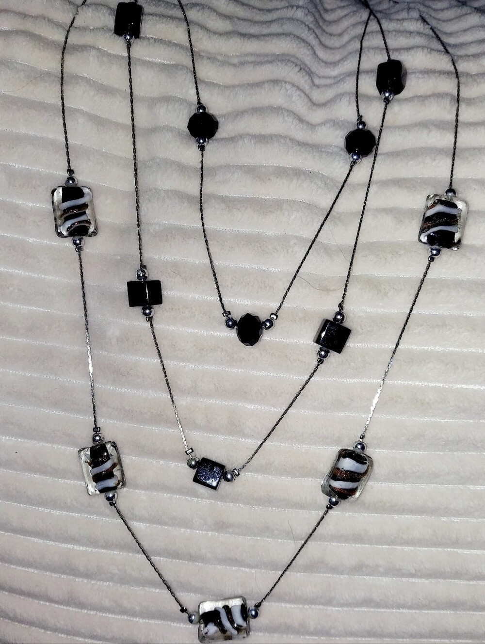 Multi-Strand Black Bead and Glass Accent Necklace - Women Jewelry